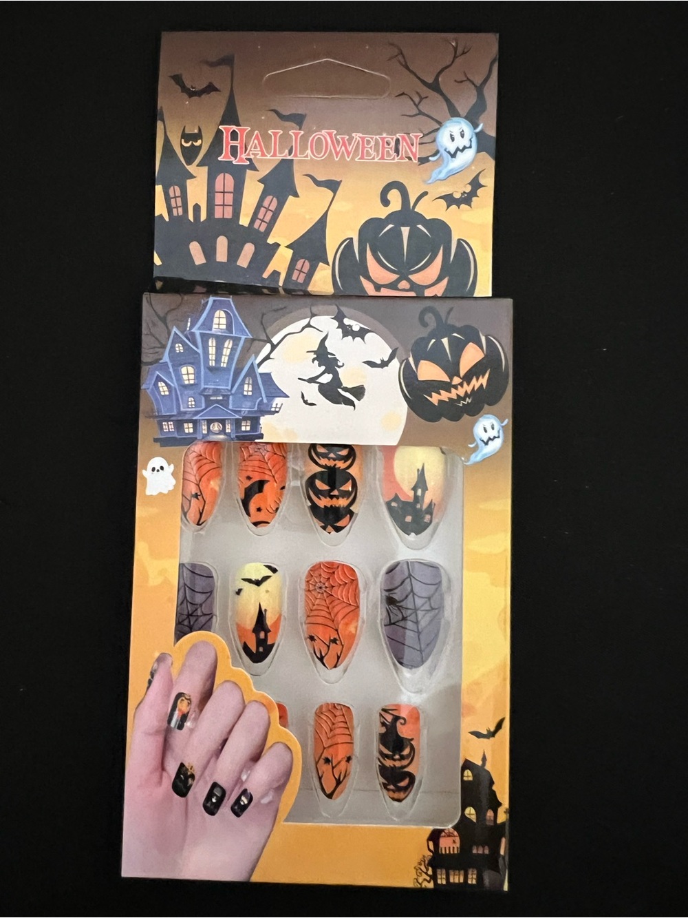Halloween Press-On Nail Set – Orange & Black Halloween Designs